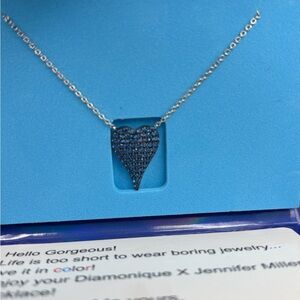 Blue and Silver Pavé Stone Heart shaped Necklace